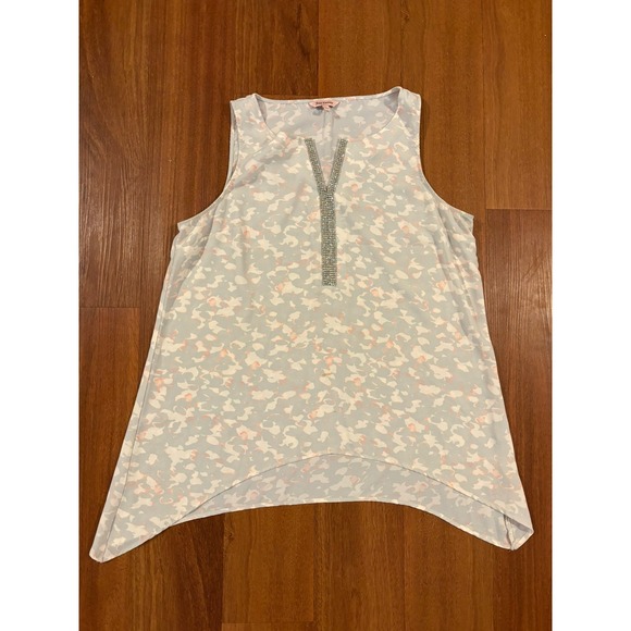Juicy Couture Tops - Juicy Couture XL Blue Floral Sleeveless Blouse Rhinestone Embellished Sharkbite
